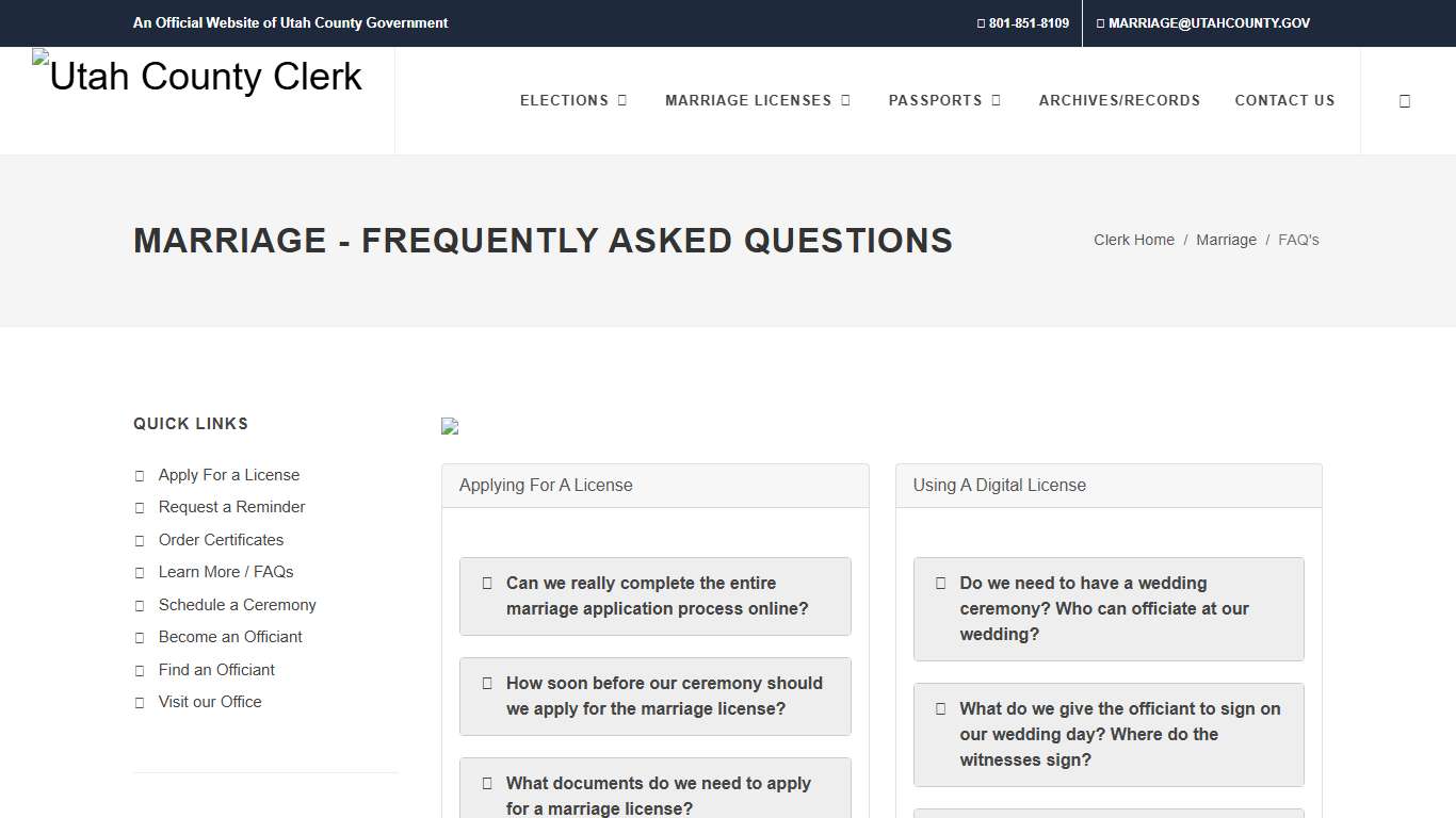 FAQ | Marriage | Utah County Clerk