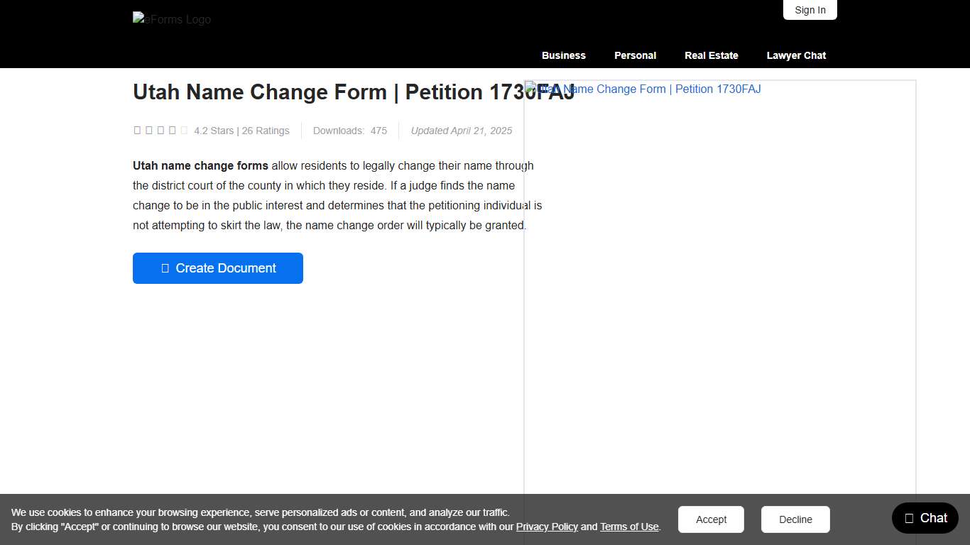 Free Utah Name Change Forms | Petition 1730FAJ - PDF – eForms
