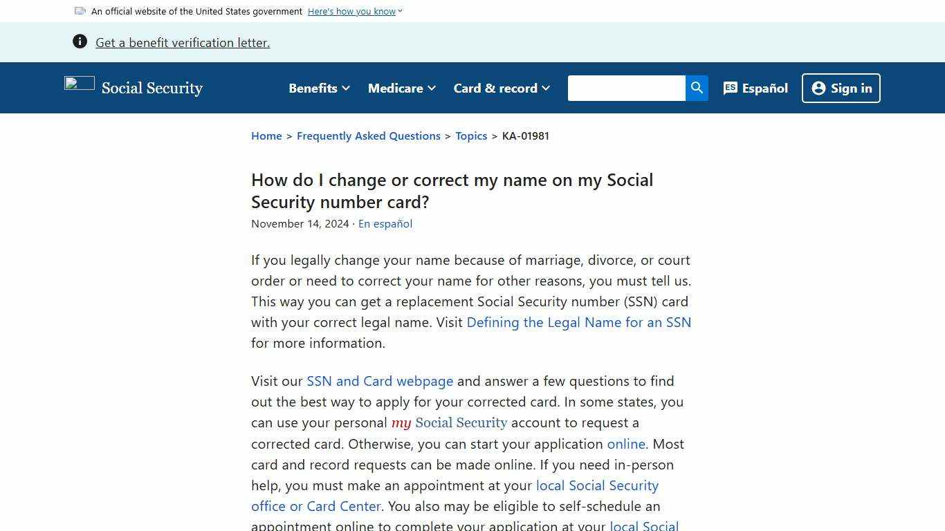 How do I change or correct my name on my Social Security number card? | Frequently Asked Questions | SSA